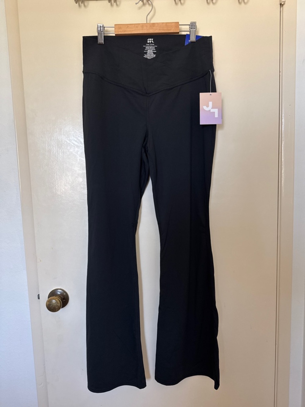 JoyLab extra long length high rise cross over black flare legging black size L